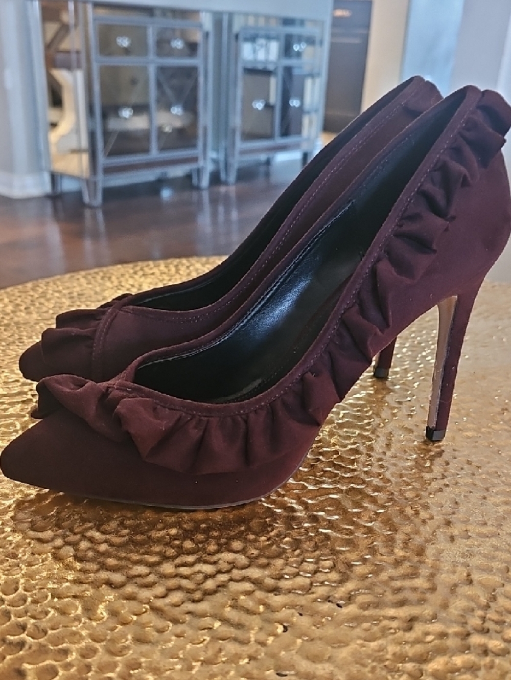 BCBGeneration Plum Ruffle Pointed-Toe Pumps - Picture 2 of 5